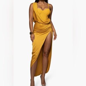 JLUXLABEL Yellow Spaghetti Strap Gown for Cocktail